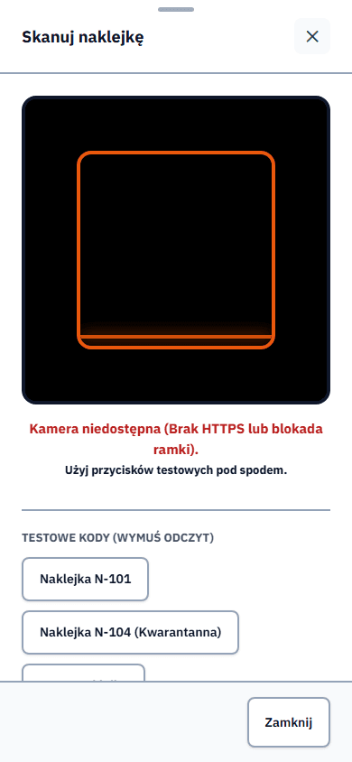 Prawdziwy mobilny widok skanowania QR w Builtly